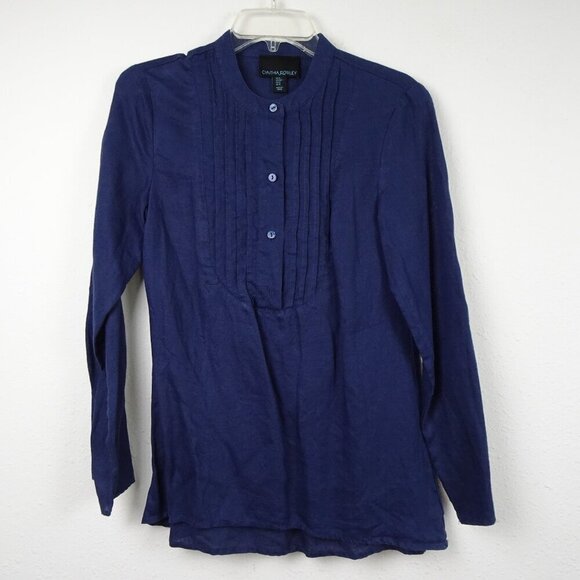 Cynthia Rowley Linen Tunic Women's Size S Blue Loose Fit Mandarin Collar - Picture 1 of 6
